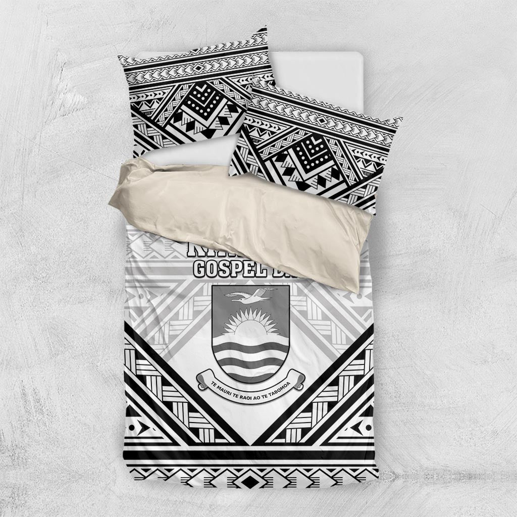 Kiribati Gospel Day Bedding Set Coat Of Arms Polynesian Pattern LT05 US Twin 172cm x 218cm White - Polynesian Pride