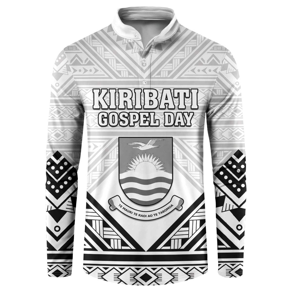 Personalised Kiribati Gospel Day Button Sweatshirt Coat Of Arms Polynesian Pattern