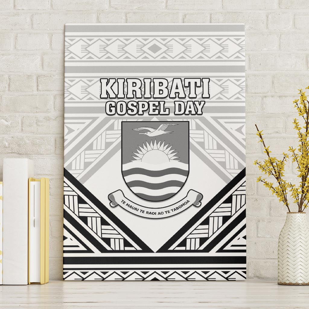 Kiribati Gospel Day Canvas Wall Art Coat Of Arms Polynesian Pattern LT05 Without Frame White - Polynesian Pride