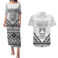 Personalised Kiribati Gospel Day Couples Matching Puletasi and Hawaiian Shirt Coat Of Arms Polynesian Pattern LT05 White - Polynesian Pride