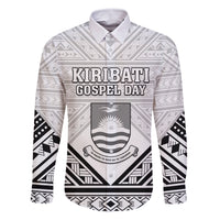 Personalised Kiribati Gospel Day Family Matching Off Shoulder Maxi Dress and Hawaiian Shirt Coat Of Arms Polynesian Pattern LT05 Dad's Shirt - Long Sleeve White - Polynesian Pride
