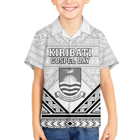 Personalised Kiribati Gospel Day Family Matching Puletasi and Hawaiian Shirt Coat Of Arms Polynesian Pattern LT05 Son's Shirt White - Polynesian Pride