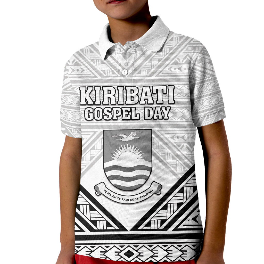 Personalised Kiribati Gospel Day Kid Polo Shirt Coat Of Arms Polynesian Pattern
