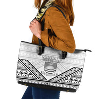 Kiribati Gospel Day Leather Tote Bag Coat Of Arms Polynesian Pattern LT05 White - Polynesian Pride