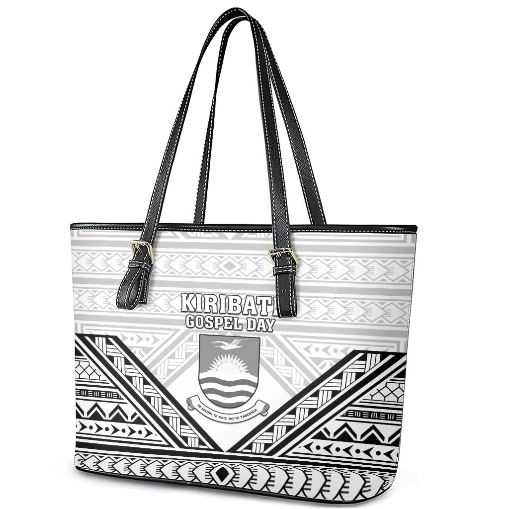 Kiribati Gospel Day Leather Tote Bag Coat Of Arms Polynesian Pattern LT05 - Polynesian Pride