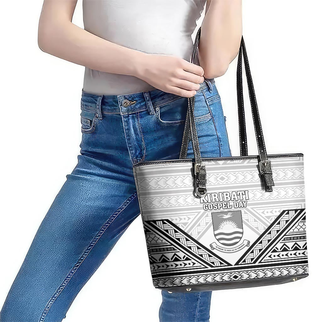 Kiribati Gospel Day Leather Tote Bag Coat Of Arms Polynesian Pattern LT05 - Polynesian Pride