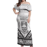 Personalised Kiribati Gospel Day Off Shoulder Maxi Dress Coat Of Arms Polynesian Pattern LT05 Women White - Polynesian Pride