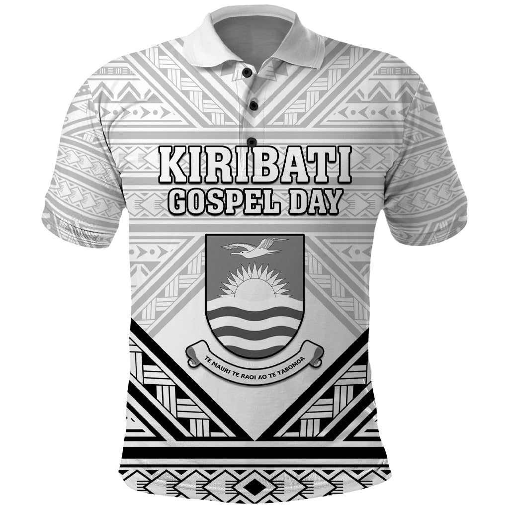 Personalised Kiribati Gospel Day Polo Shirt Coat Of Arms Polynesian Pattern