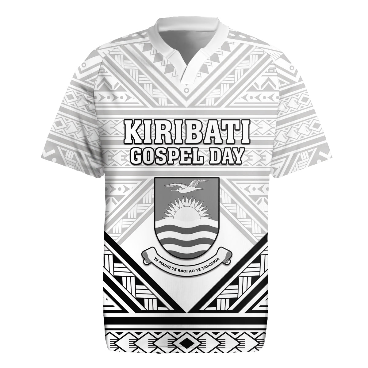 Personalised Kiribati Gospel Day Rugby Jersey Coat Of Arms Polynesian Pattern
