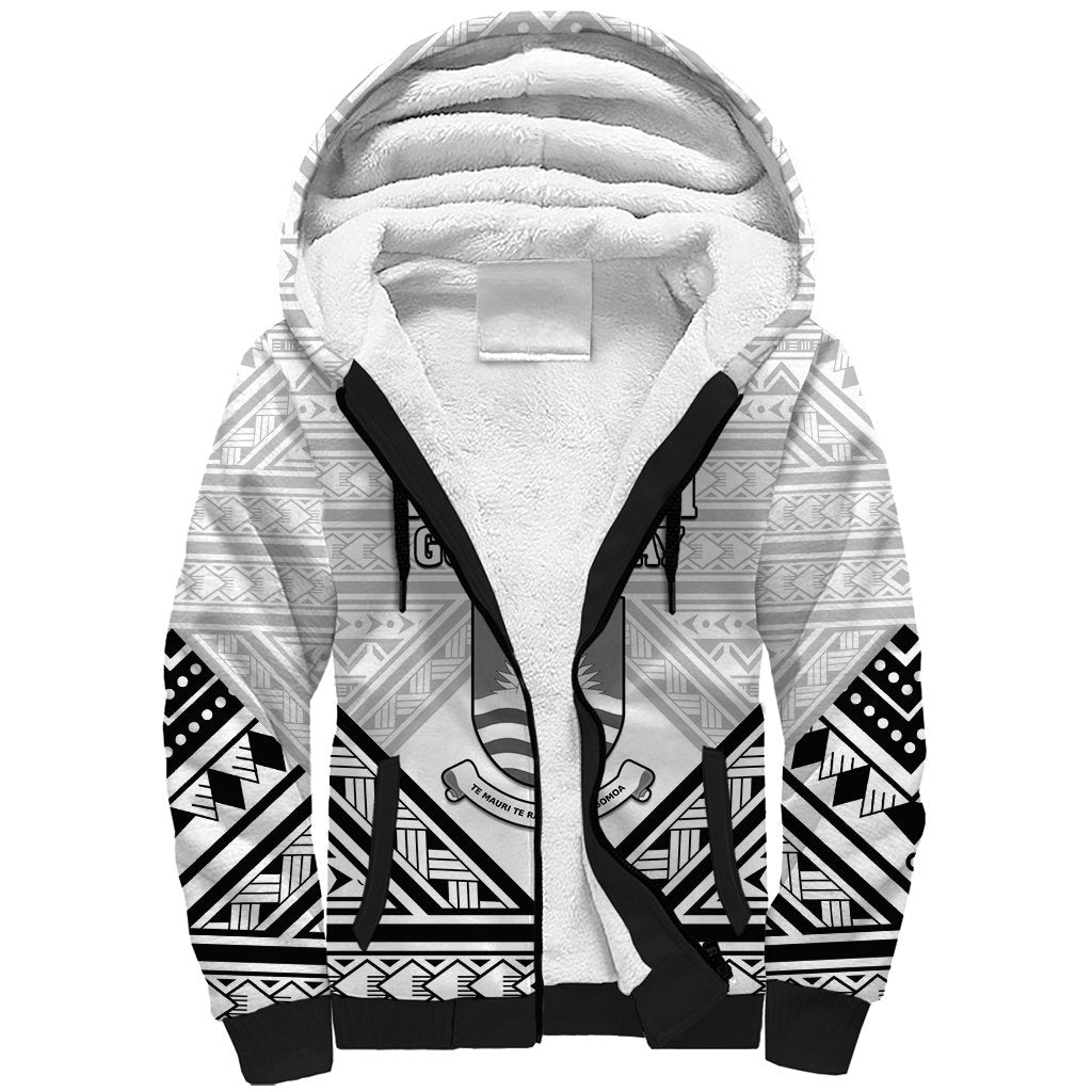 Personalised Kiribati Gospel Day Sherpa Hoodie Coat Of Arms Polynesian Pattern LT05 Unisex White - Polynesian Pride