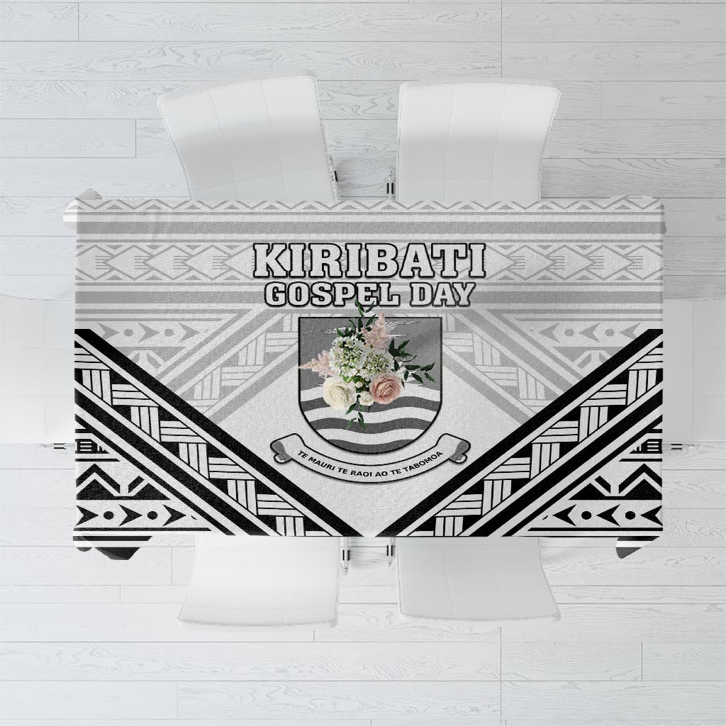 Kiribati Gospel Day Tablecloth Coat Of Arms Polynesian Pattern LT05 White - Polynesian Pride