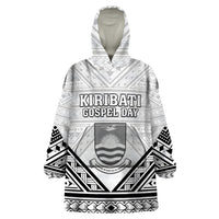 Personalised Kiribati Gospel Day Wearable Blanket Hoodie Coat Of Arms Polynesian Pattern LT05 One Size White - Polynesian Pride