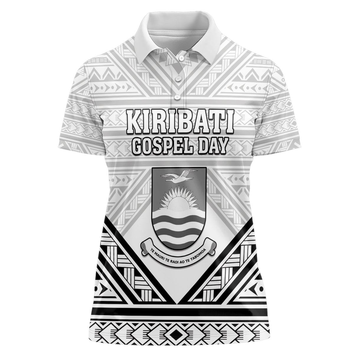 Personalised Kiribati Gospel Day Women Polo Shirt Coat Of Arms Polynesian Pattern