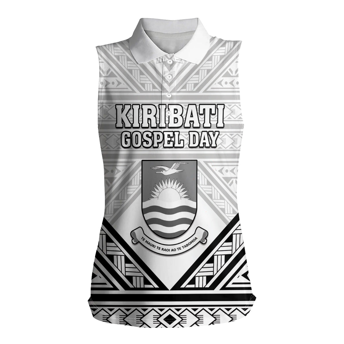 Personalised Kiribati Gospel Day Women Sleeveless Polo Shirt Coat Of Arms Polynesian Pattern