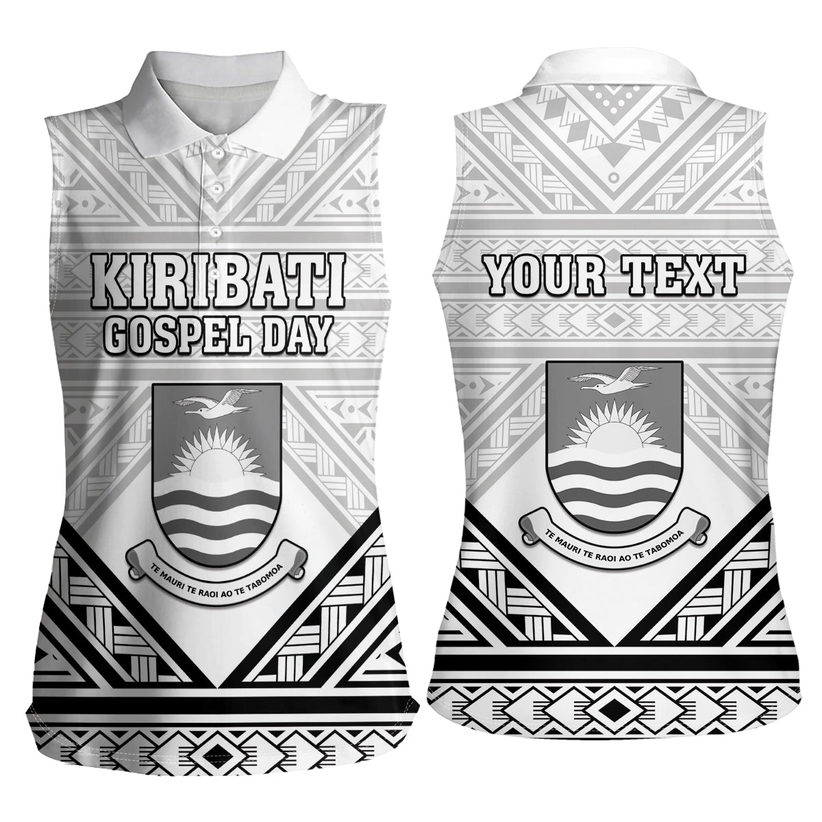 Personalised Kiribati Gospel Day Women Sleeveless Polo Shirt Coat Of Arms Polynesian Pattern
