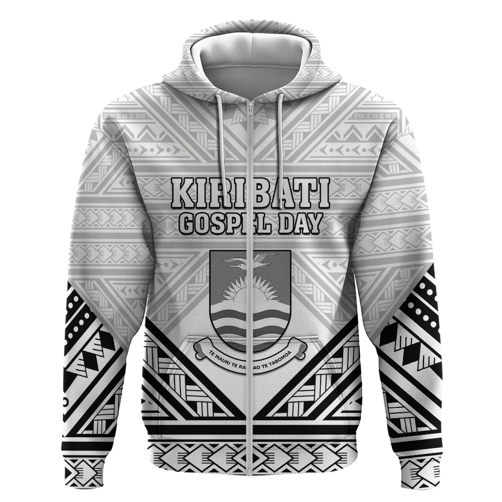 Personalised Kiribati Gospel Day Zip Hoodie Coat Of Arms Polynesian Pattern