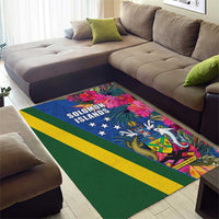 Solomon Islands Independence Day Area Rug Coat Of Arms With Tropical Flowers
