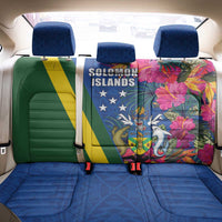 Solomon Islands Independence Day Back Car Seat Cover Coat Of Arms With Tropical Flowers