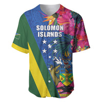 Solomon Islands Independence Day Baseball Jersey Coat Of Arms With Tropical Flowers