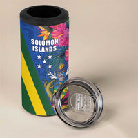 Solomon Islands Independence Day 4 in 1 Can Cooler Tumbler Coat Of Arms With Tropical Flowers