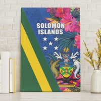 Solomon Islands Independence Day Canvas Wall Art Coat Of Arms With Tropical Flowers