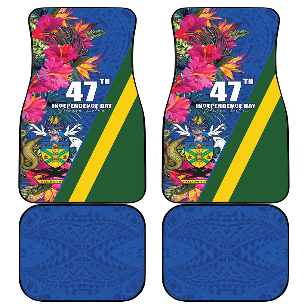 Solomon Islands Independence Day Car Mats Coat Of Arms With Tropical Flowers