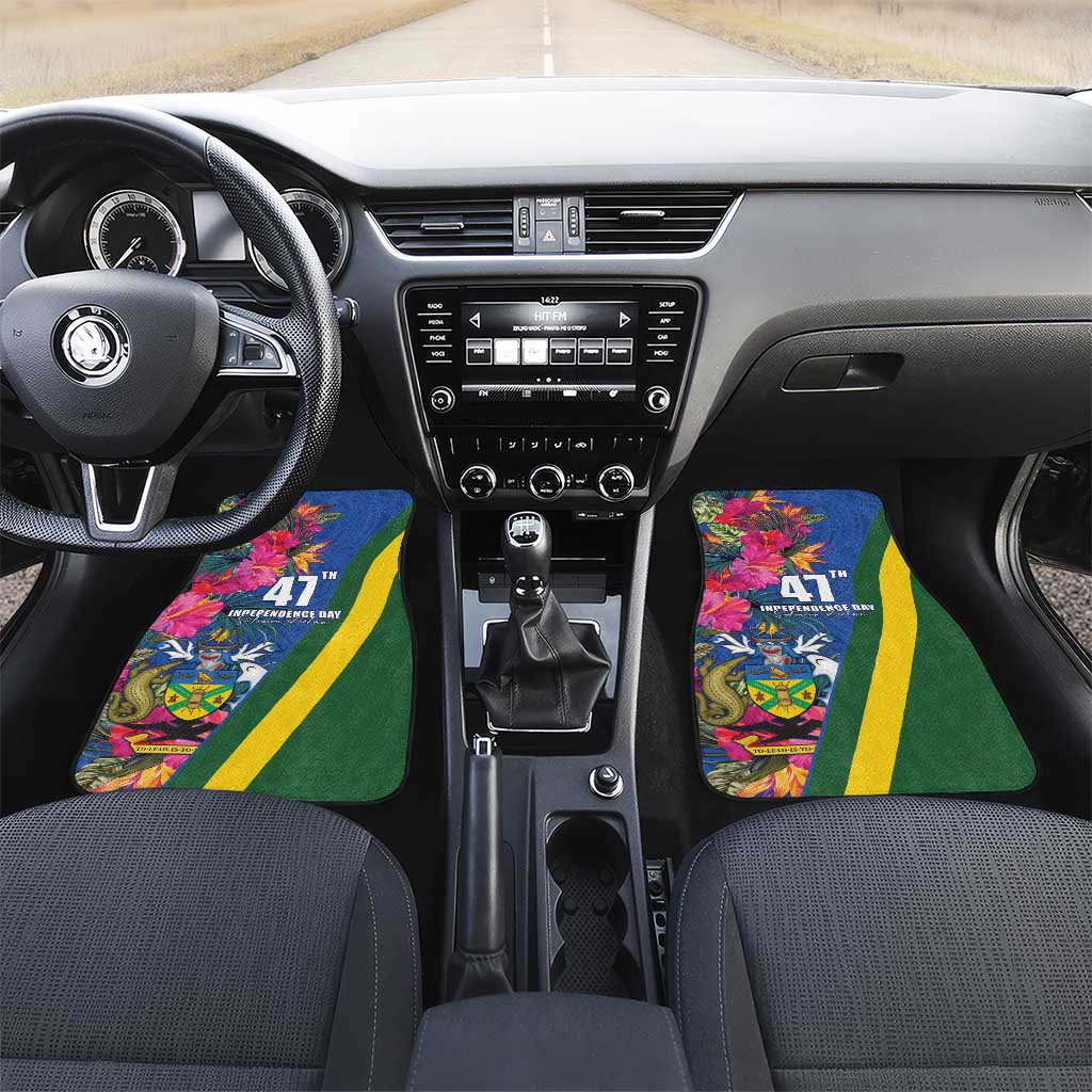 Solomon Islands Independence Day Car Mats Coat Of Arms With Tropical Flowers