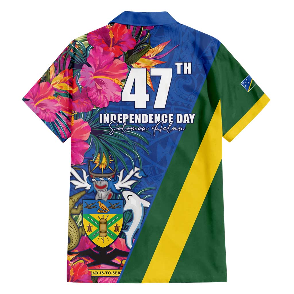 Solomon Islands Independence Day Family Matching Long Sleeve Bodycon Dress and Hawaiian Shirt Coat Of Arms With Tropical Flowers