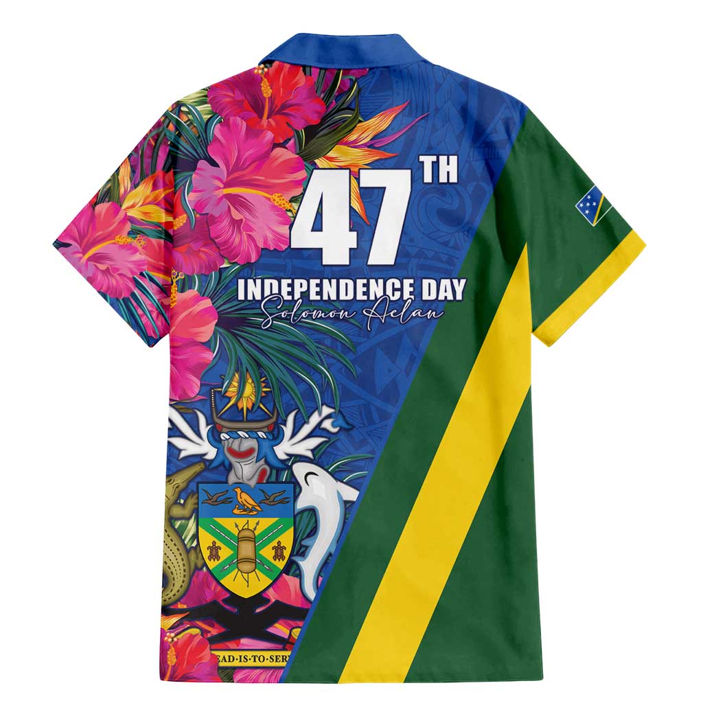 Solomon Islands Independence Day Family Matching Mermaid Dress and Hawaiian Shirt Coat Of Arms With Tropical Flowers