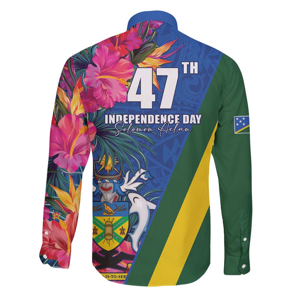 Solomon Islands Independence Day Family Matching Off Shoulder Short Dress and Hawaiian Shirt Coat Of Arms With Tropical Flowers