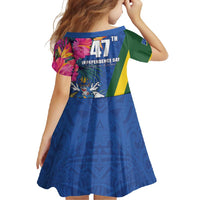 Solomon Islands Independence Day Family Matching Short Sleeve Bodycon Dress and Hawaiian Shirt Coat Of Arms With Tropical Flowers