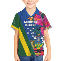 Solomon Islands Independence Day Family Matching Summer Maxi Dress and Hawaiian Shirt Coat Of Arms With Tropical Flowers