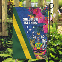 Solomon Islands Independence Day Garden Flag Coat Of Arms With Tropical Flowers