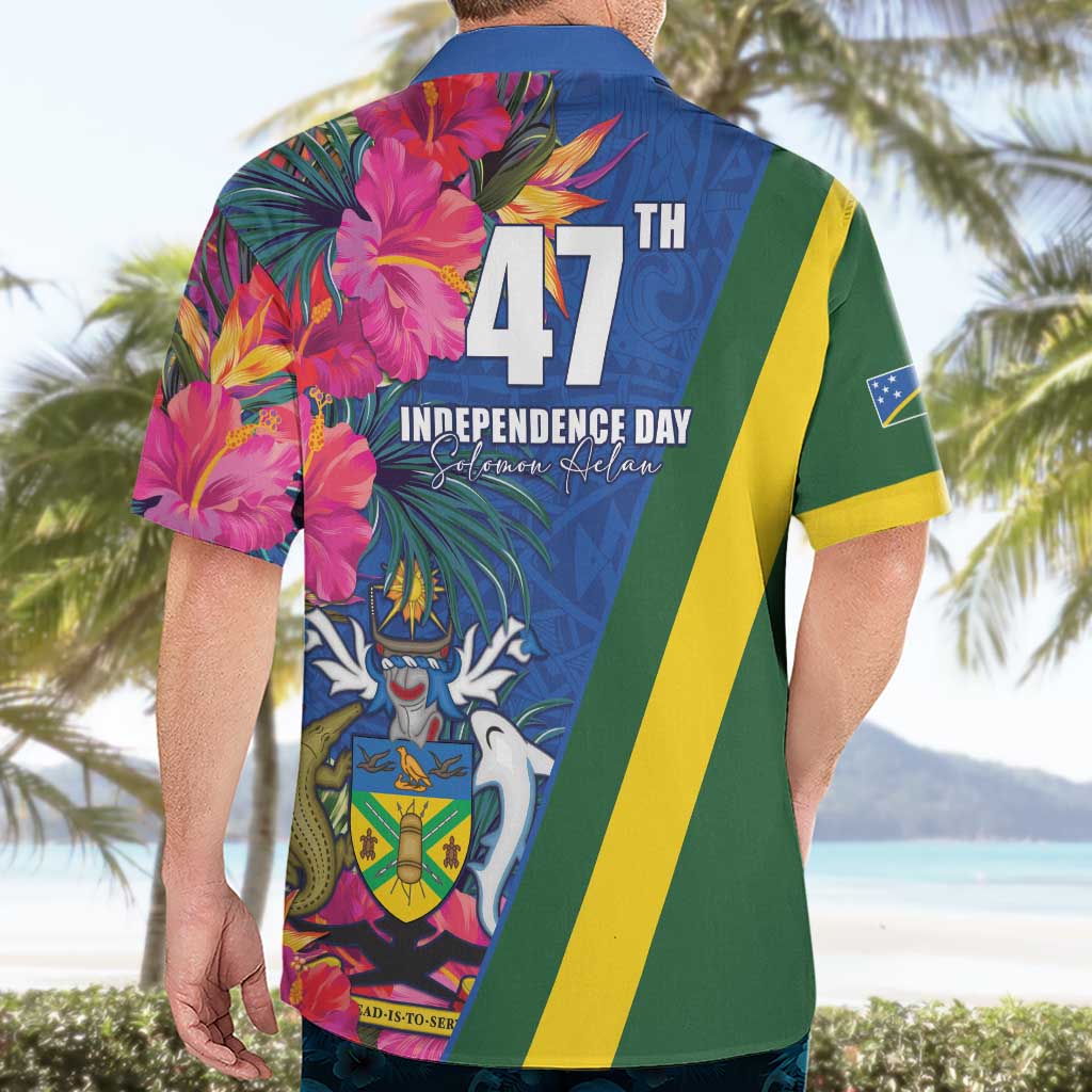 Solomon Islands Independence Day Hawaiian Shirt Coat Of Arms With Tropical Flowers
