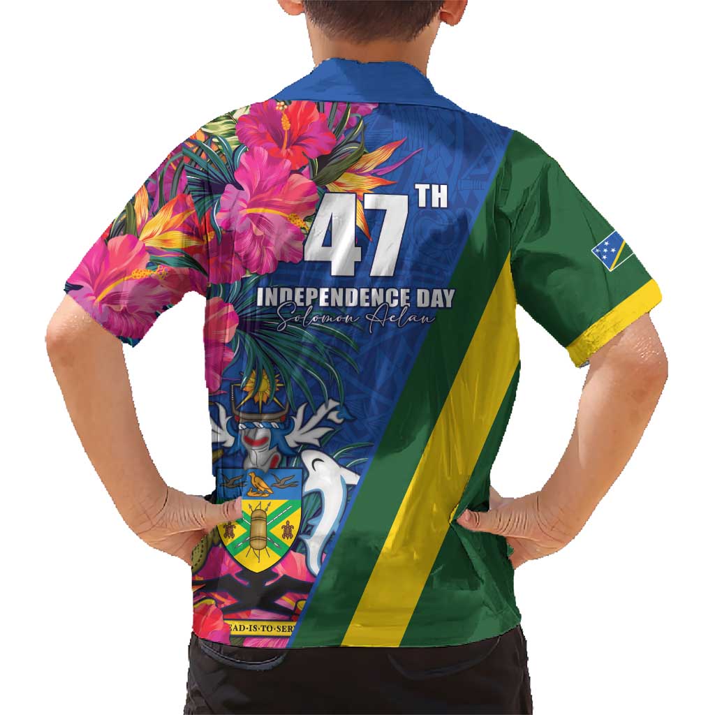 Solomon Islands Independence Day Hawaiian Shirt Coat Of Arms With Tropical Flowers