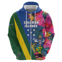 Solomon Islands Independence Day Hoodie Coat Of Arms With Tropical Flowers