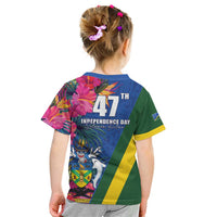 Solomon Islands Independence Day Kid T Shirt Coat Of Arms With Tropical Flowers
