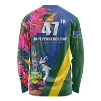 Solomon Islands Independence Day Long Sleeve Shirt Coat Of Arms With Tropical Flowers