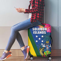Solomon Islands Independence Day Luggage Cover Coat Of Arms With Tropical Flowers