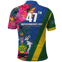 Solomon Islands Independence Day Polo Shirt Coat Of Arms With Tropical Flowers