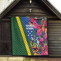 Solomon Islands Independence Day Quilt Coat Of Arms With Tropical Flowers