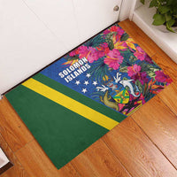Solomon Islands Independence Day Rubber Doormat Coat Of Arms With Tropical Flowers