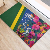 Solomon Islands Independence Day Rubber Doormat Coat Of Arms With Tropical Flowers