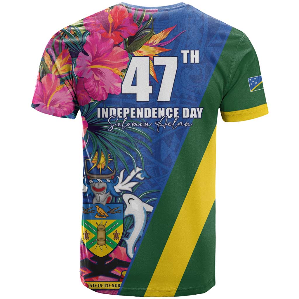 Solomon Islands Independence Day T Shirt Coat Of Arms With Tropical Flowers