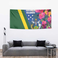 Solomon Islands Independence Day Tapestry Coat Of Arms With Tropical Flowers