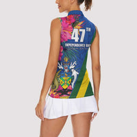 Solomon Islands Independence Day Women Sleeveless Polo Shirt Coat Of Arms With Tropical Flowers