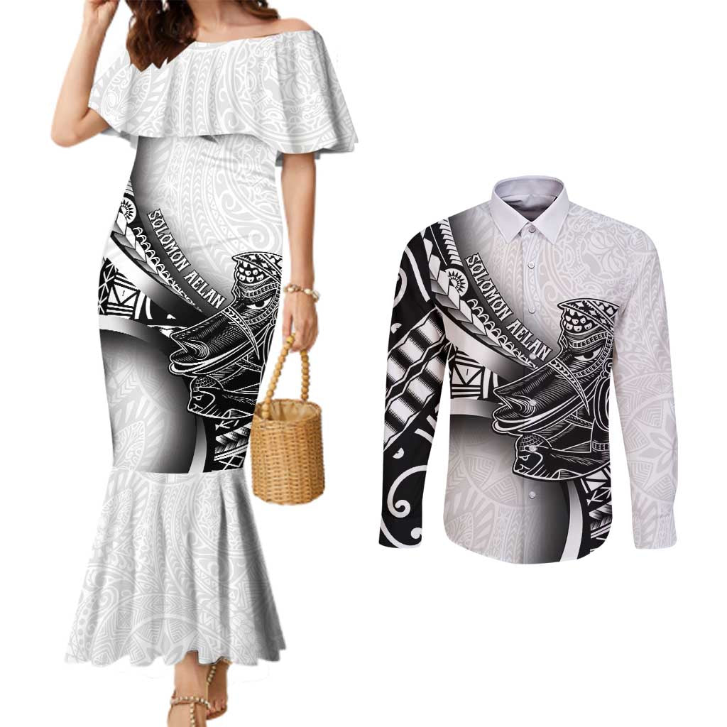 Solomon Islands Nguzunguzu Couples Matching Mermaid Dress and Long Sleeve Button Shirt Polynesian Tribal Pattern