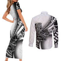 Solomon Islands Nguzunguzu Couples Matching Short Sleeve Bodycon Dress and Long Sleeve Button Shirt Polynesian Tribal Pattern