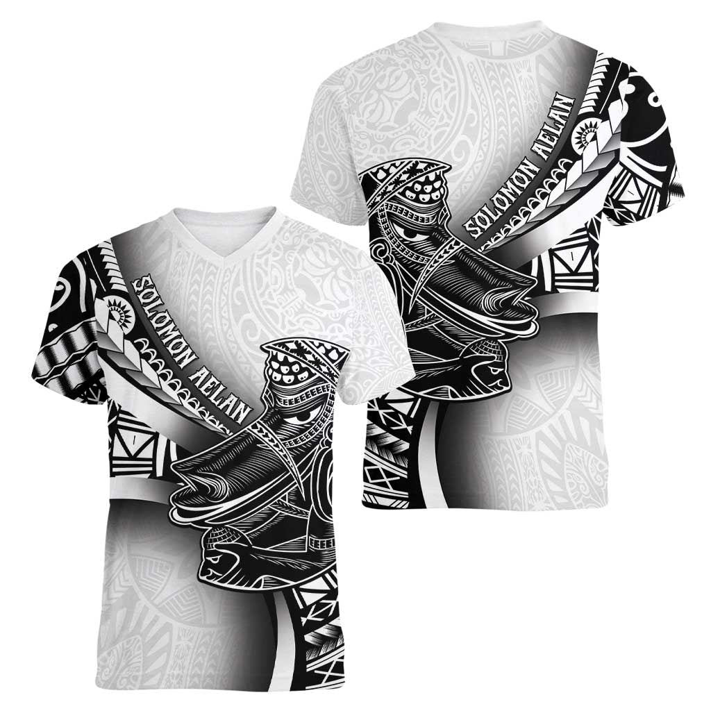 Solomon Islands Nguzunguzu Women V-Neck T-Shirt Polynesian Tribal Pattern
