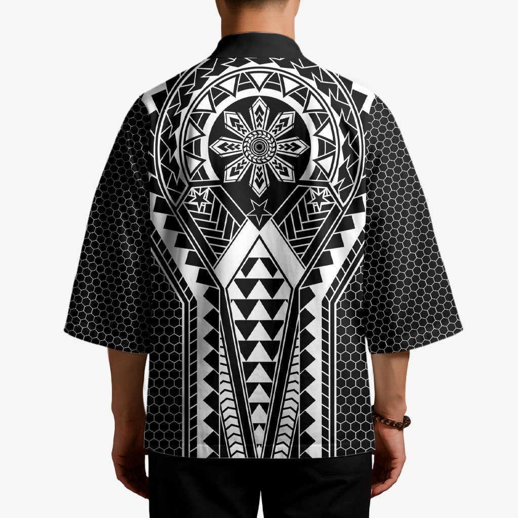 Philippines Batok Tribal Inspired Tattoo Black Kimono LT05 - Polynesian Pride